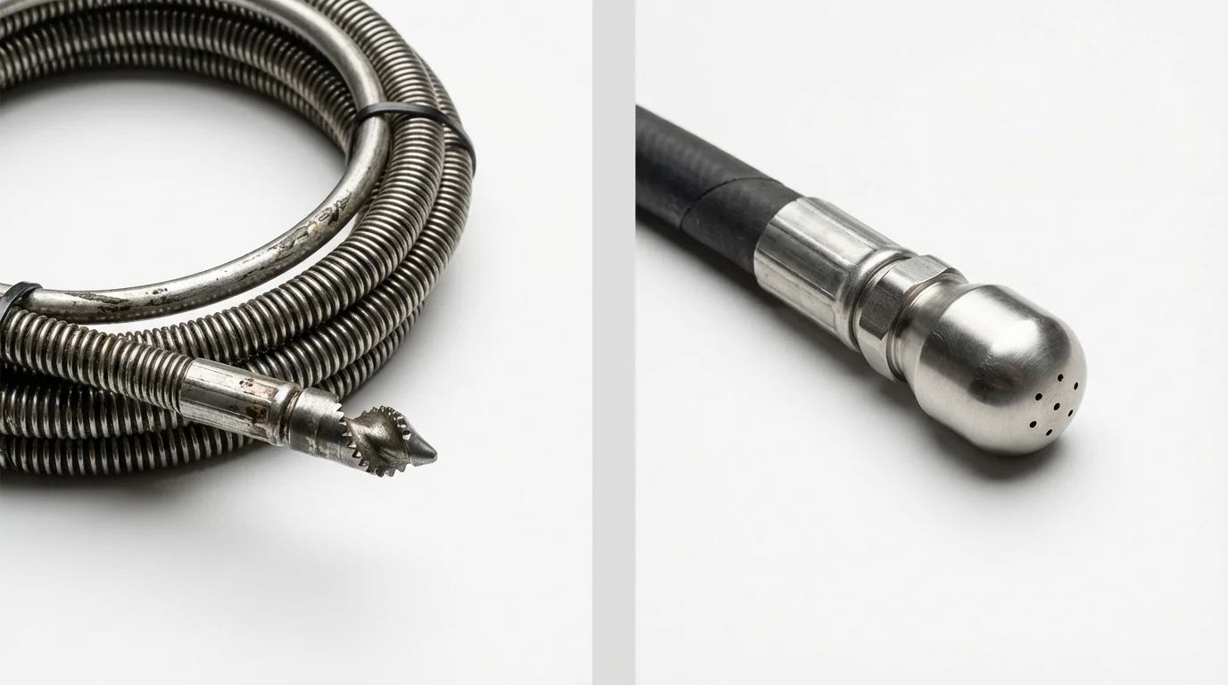 Drain snake cable and hydro jetting nozzle used for drain cleaning in Big Lake, MN