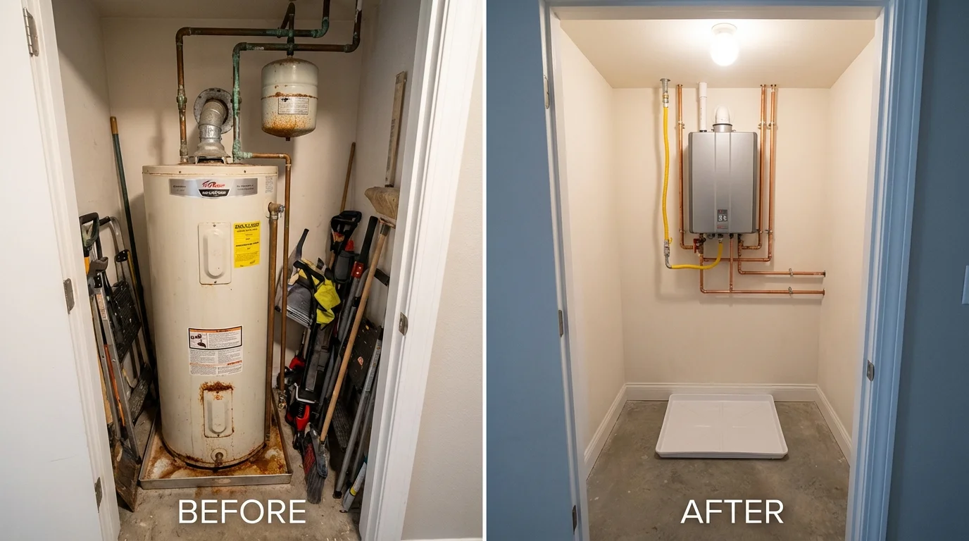 Tank water heater versus wall-mounted tankless unit comparison for Big Lake, MN homeowners