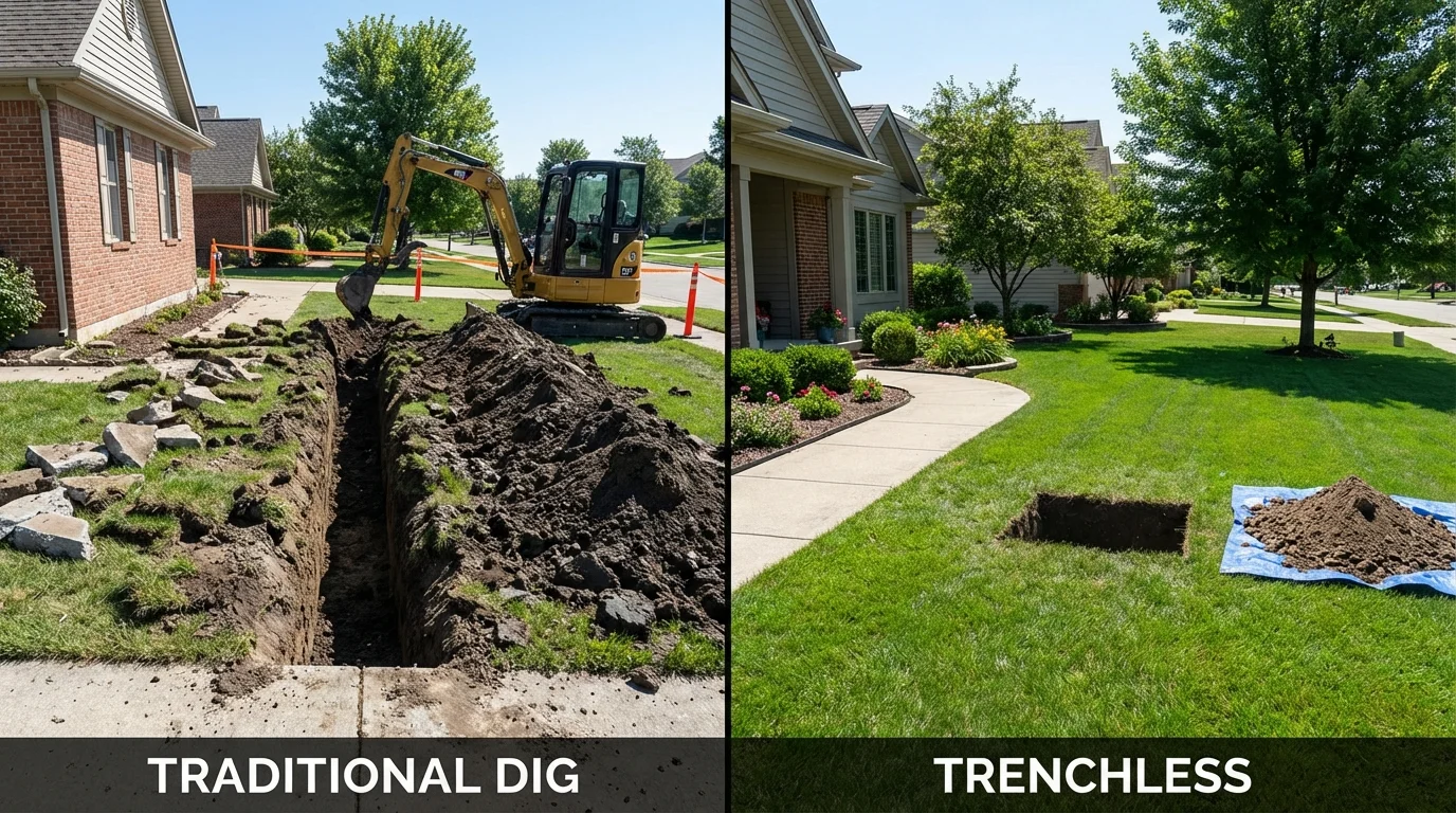 Trenchless sewer repair with minimal yard damage versus traditional excavation in Big Lake, MN